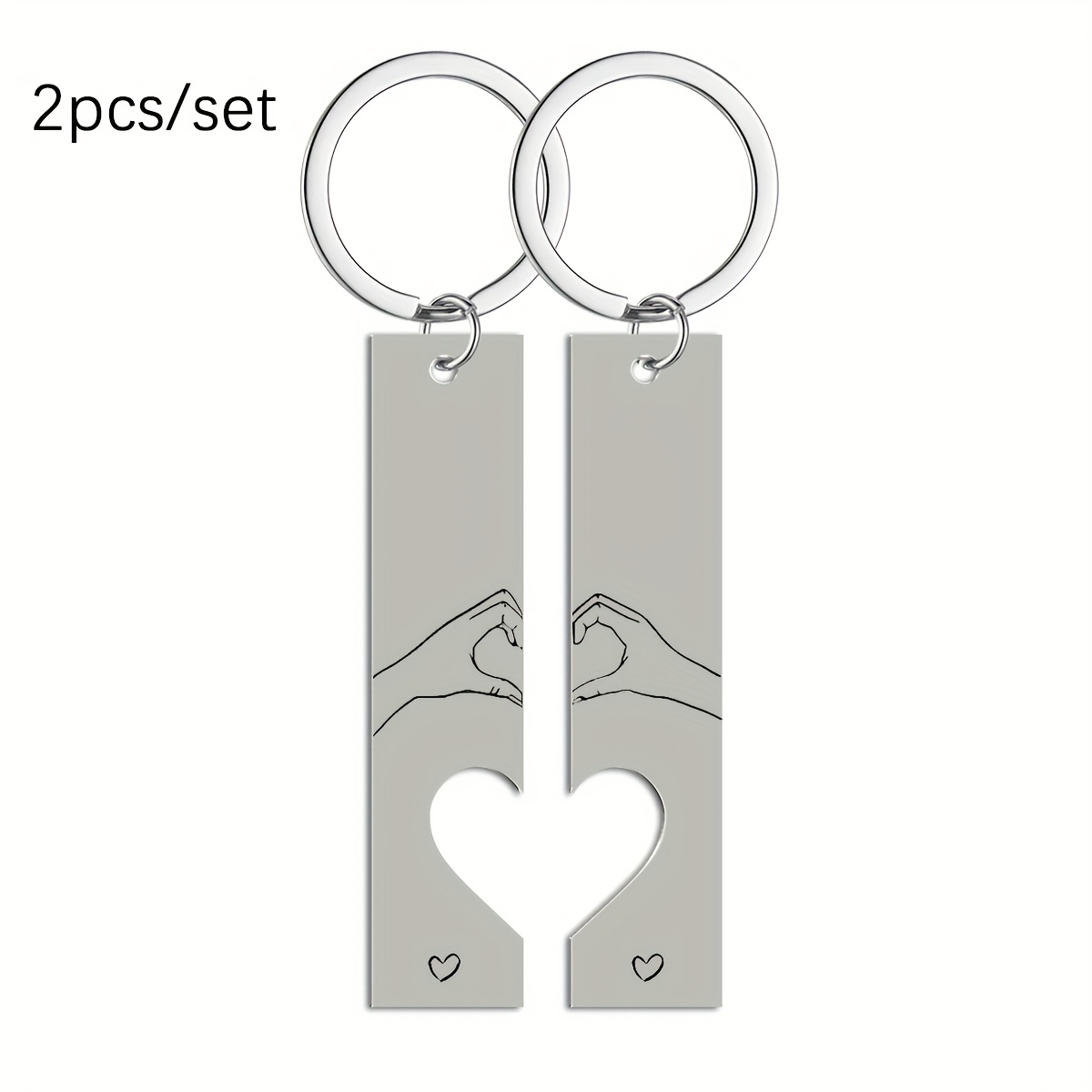 TEMU Custom 2pcs/set Stainless Steel Hollow Love Puzzle Long Key Chain, Customized Date, Name, Suitable For Anniversary Gifts, Anniversary Gifts,