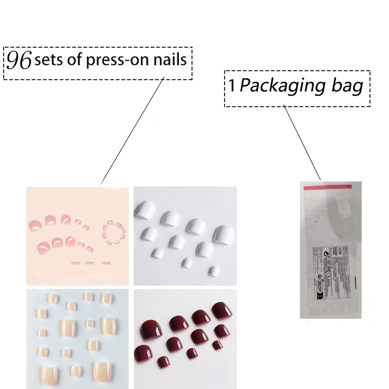 97pcs(96 Wearable Armor+1packaging Bag)pink/white/red/white Handmade Short Square Press-on Toenail Design Press-on Toenail Full Cover, 4 Smooth False Toenails For Feet, Summer Nail Art Set For Women