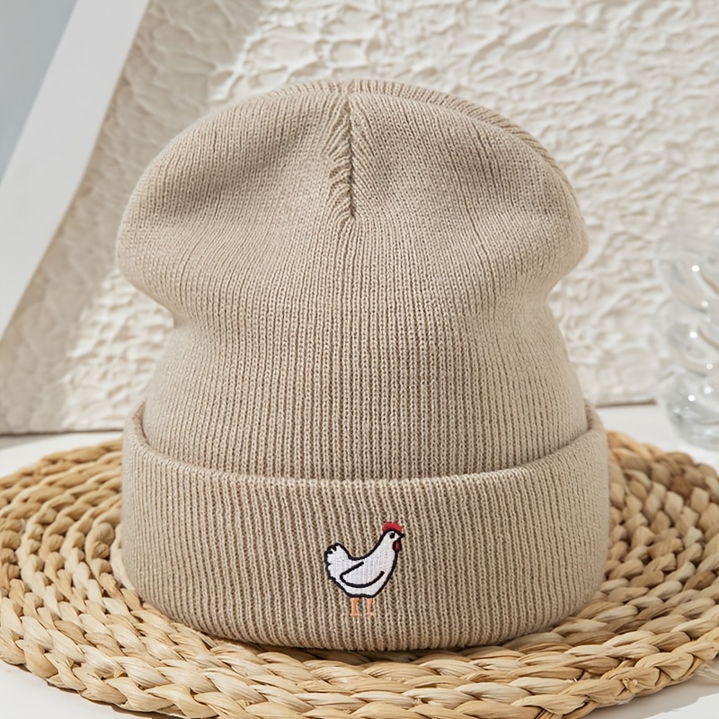 Image of Women's Rooster Embroidery Hat, Autumn/winter Warm Unisex Pullover Beanie, Outdoor Warm Brimless Cap, Outdoor Cycling Ski Hat, Autumn/winter Casual Candy-colored Multicolor Hat