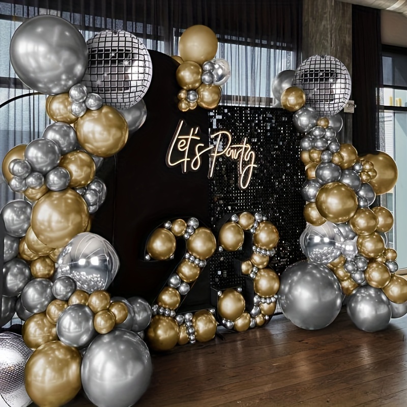 

89pcs Party Balloons, Rose Golden Silvery Metallic Color Balloons Disco Ball Arched Garland Suitable For Wedding, Birthday, Engagement Party Home Decoration