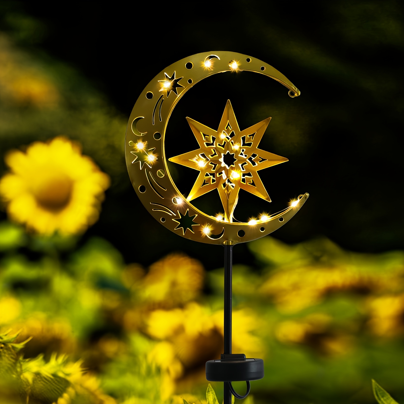Image of 1pc Outdoor Garden Solar Lights, Ipx4 Moon And Star Solar Figurine Lights, Decorative Light For Patio, Yard, Lawn, Garden Decorative Stakes For Outside For Mom, Women, Outdoor Decor, Lawn Decor
