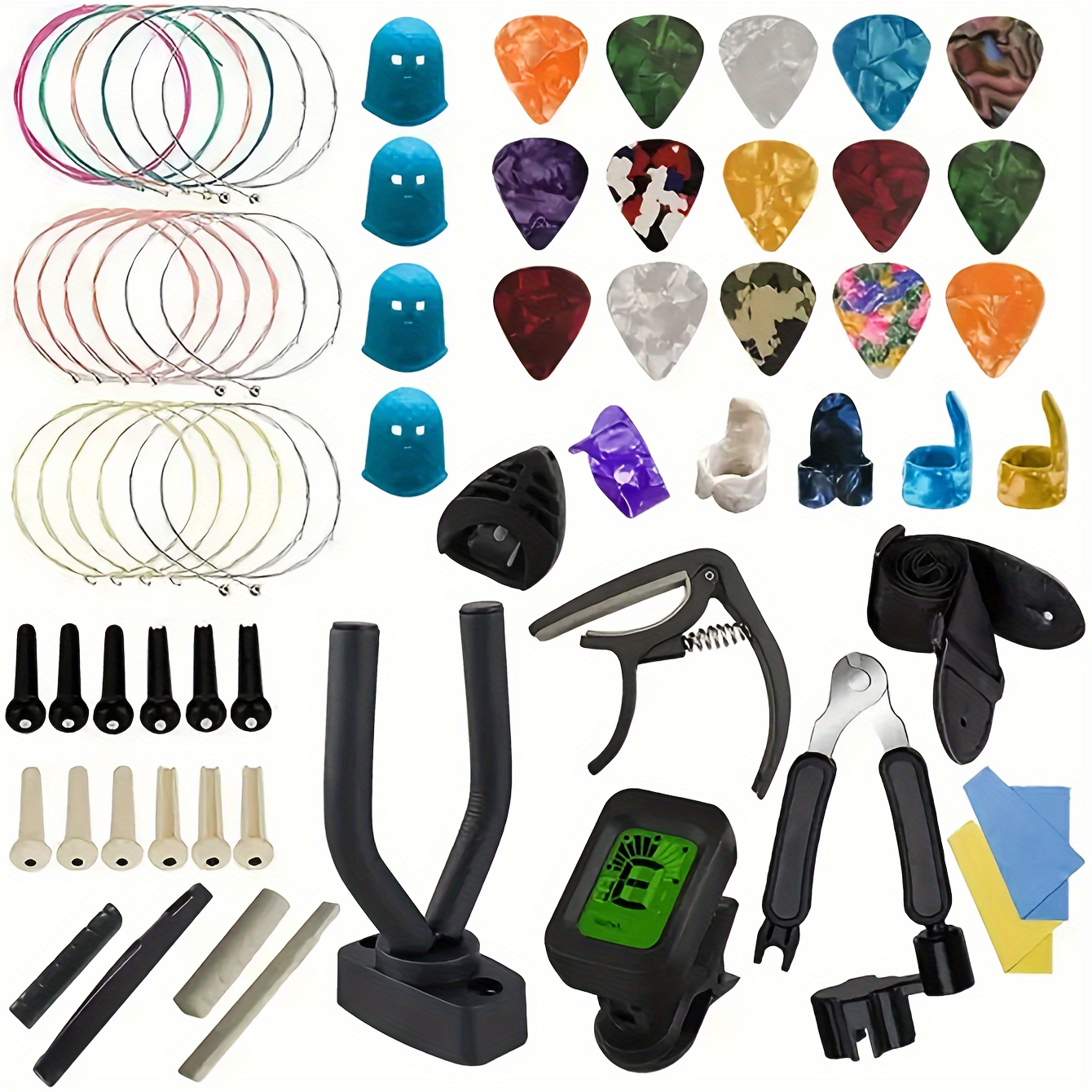 

60/65/66pcs Guitar Accessories Kit, Acoustic Guitar Changing Tool, Including Acoustic Strings, Guitar Picks, Capo, String Winder&cutter, Tuner, Guitar Bones, For Guitar Players And Guitar Beginners