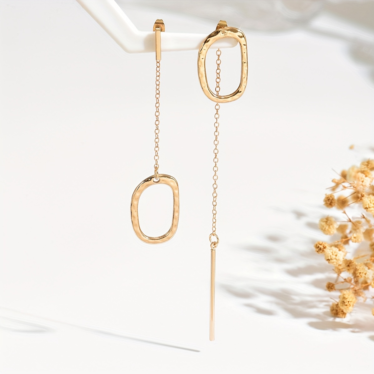 TEMU 1 Pair Of Fashionable Asymmetrical Personality Earrings, Long Tassel Geometric Oval Pendant Women's Jewelry. Suitable For Daily Versatile Wear