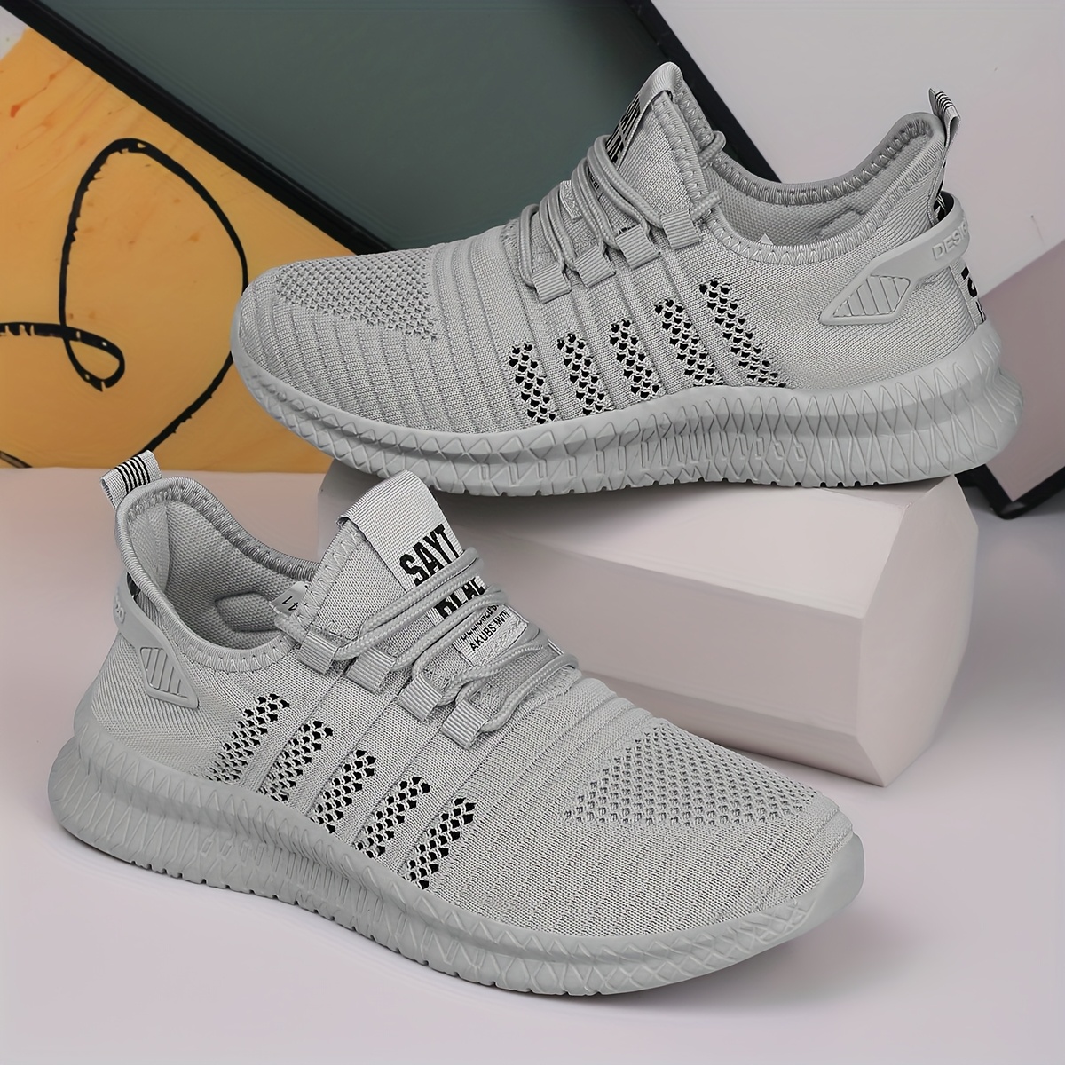 TEMU Men's Breathable Sports Shoes With A Ventilated Upper, Comfortable Lining, And Trendy Lace-, Suitable For Outdoor Hiking, Travel, And Running,