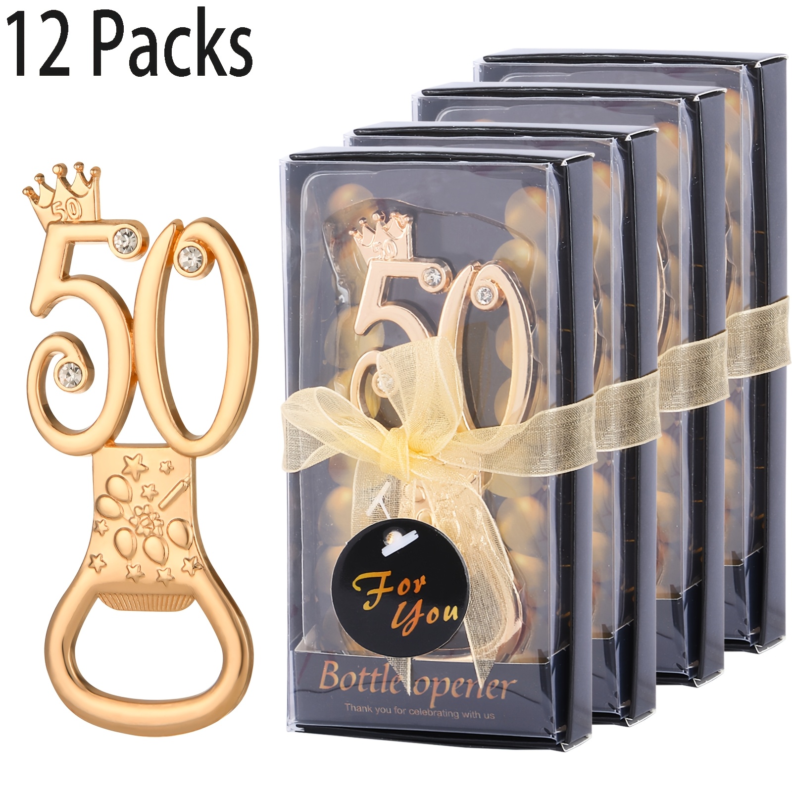 TEMU Gift For Her/him 12pcs Of 50th Birthday Party Gift Pack, Black Golden 50 Bottle Opener, Suitable As 50th Birthday Gift, Birthday Party Gift,