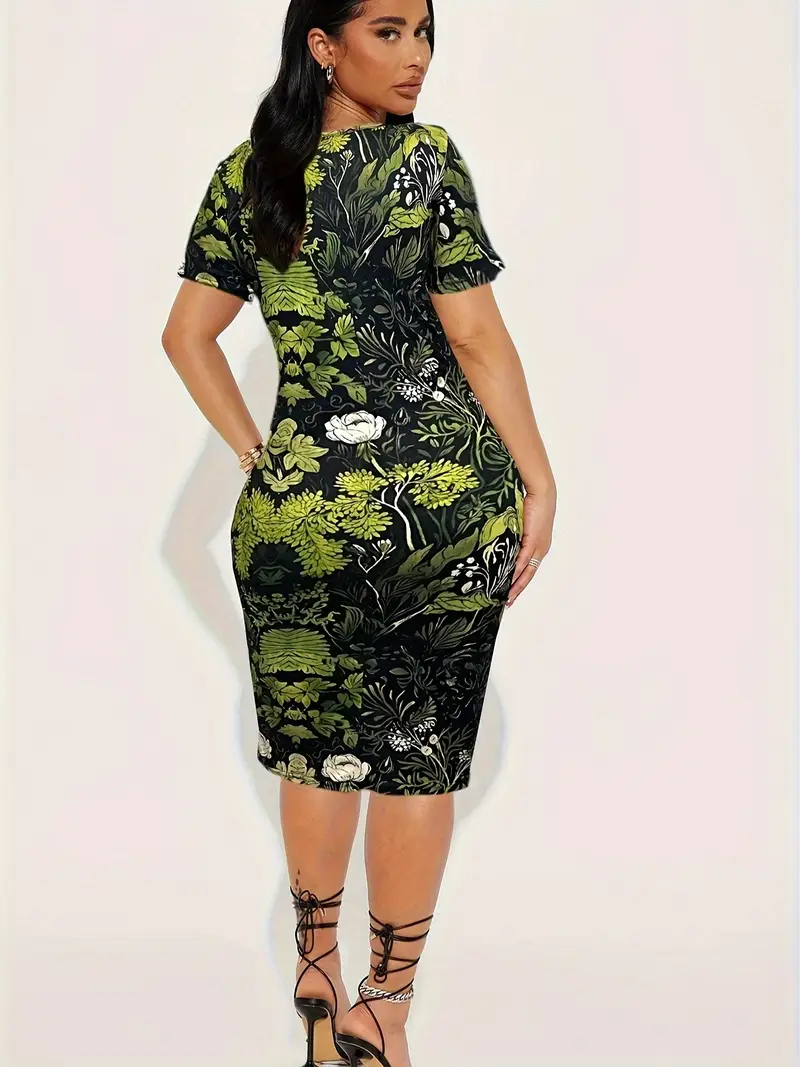 a womens floral print round neck dress stylish elegant - Temu a womens floral print round neck dress stylish elegant - Temu