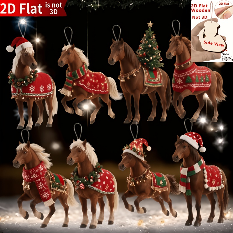 TEMU 2d Flat 8pcs Benthong Christmas Ornaments, Classic Holiday Element Printed Decorative Shapes, For Christmas And New Year Decor And Gifts,