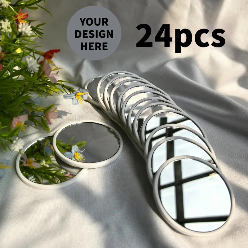 E-shop [Anpassbar] 24 Stück Runde Tragbare Mini-Spiegel - Pink, Weiß, Schwarz, Einfaches Kompaktes Design, Kompakt und Leicht, Geeignet für Reisen, ,