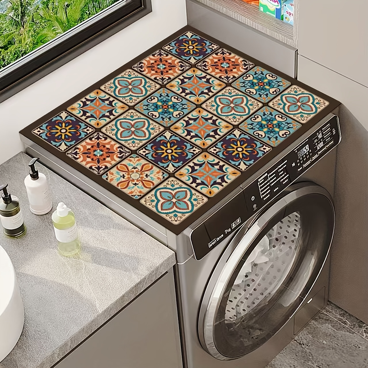 TEMU Housse de machine à laver mosaïque rétro , matériau durable en de , 23,62 pouces x 19,69 pouces, motif floral coloré, choix idéal pour la