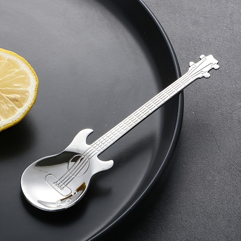 

Stainless Steel Guitar-shaped Dessert Spoons, Set Of Creative Music Themed Teaspoons For Coffee, Tea, Ice Cream - Durable Kitchen Utensils & Tableware