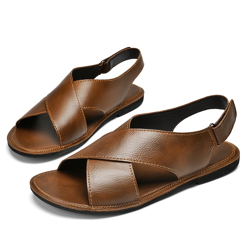 Men&#39;s British Style Sandals - Non-Slip Summer Beach Shoes with Soft Sole, Breathable PU Upper &amp; Rubber Outsole for Casual Wear, Water Activities, and Everyday Comfort