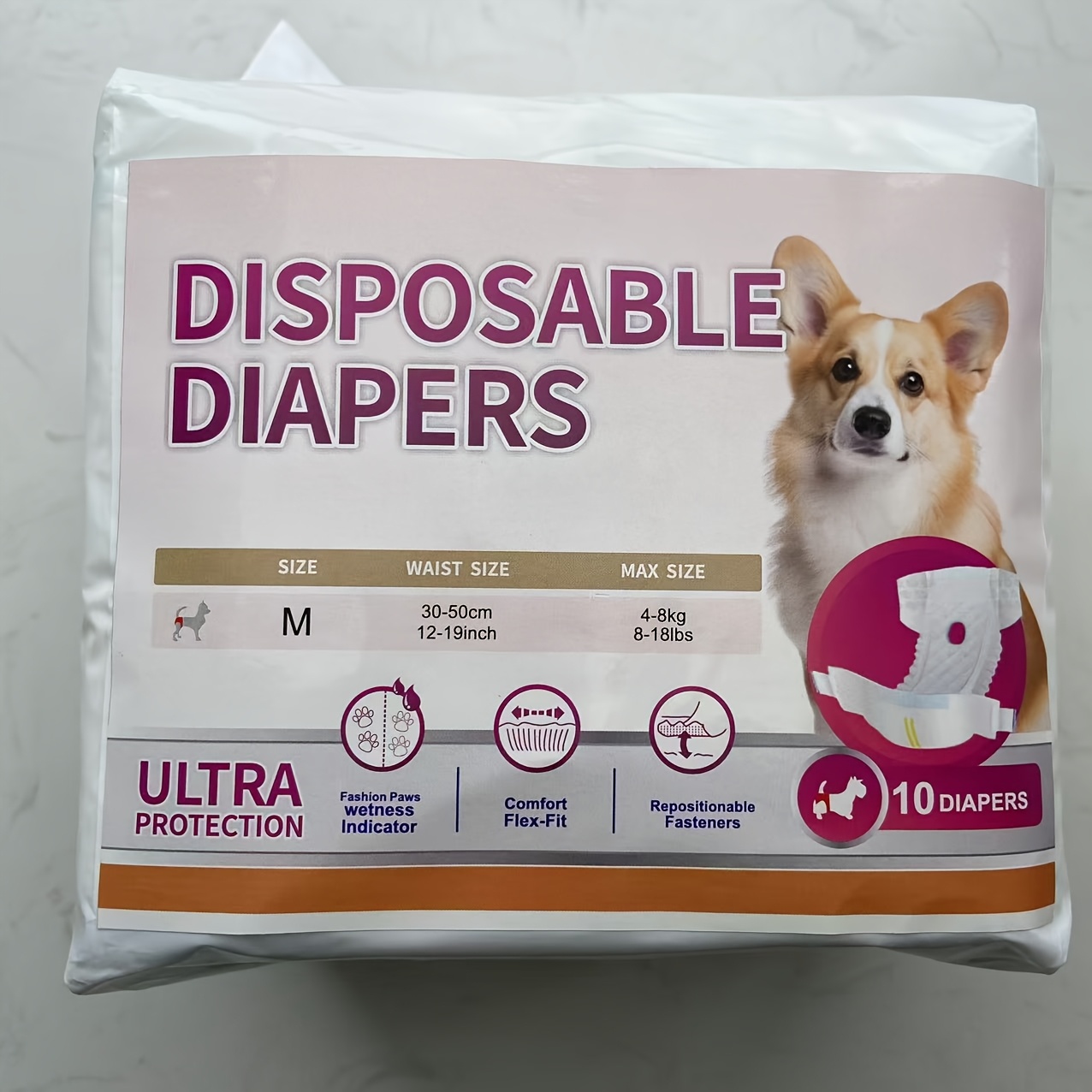 Image of 10 Count Disposable Dog Diapers For Female Dogs, , Absorbent, Leak Proof With Indicator, Disposable Female Dog Diapers