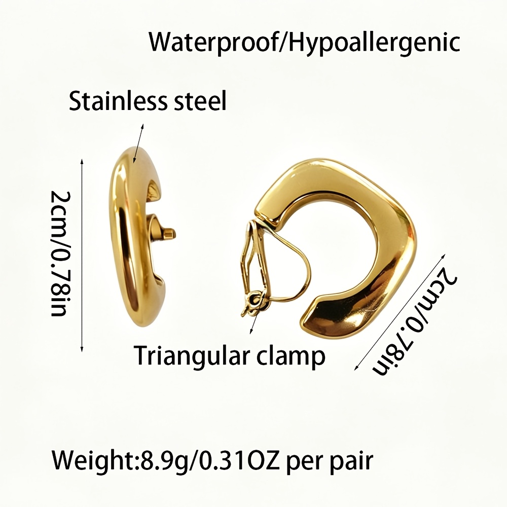 Women's Stainless Steel 18K Golden Plated Clip-On Earrings