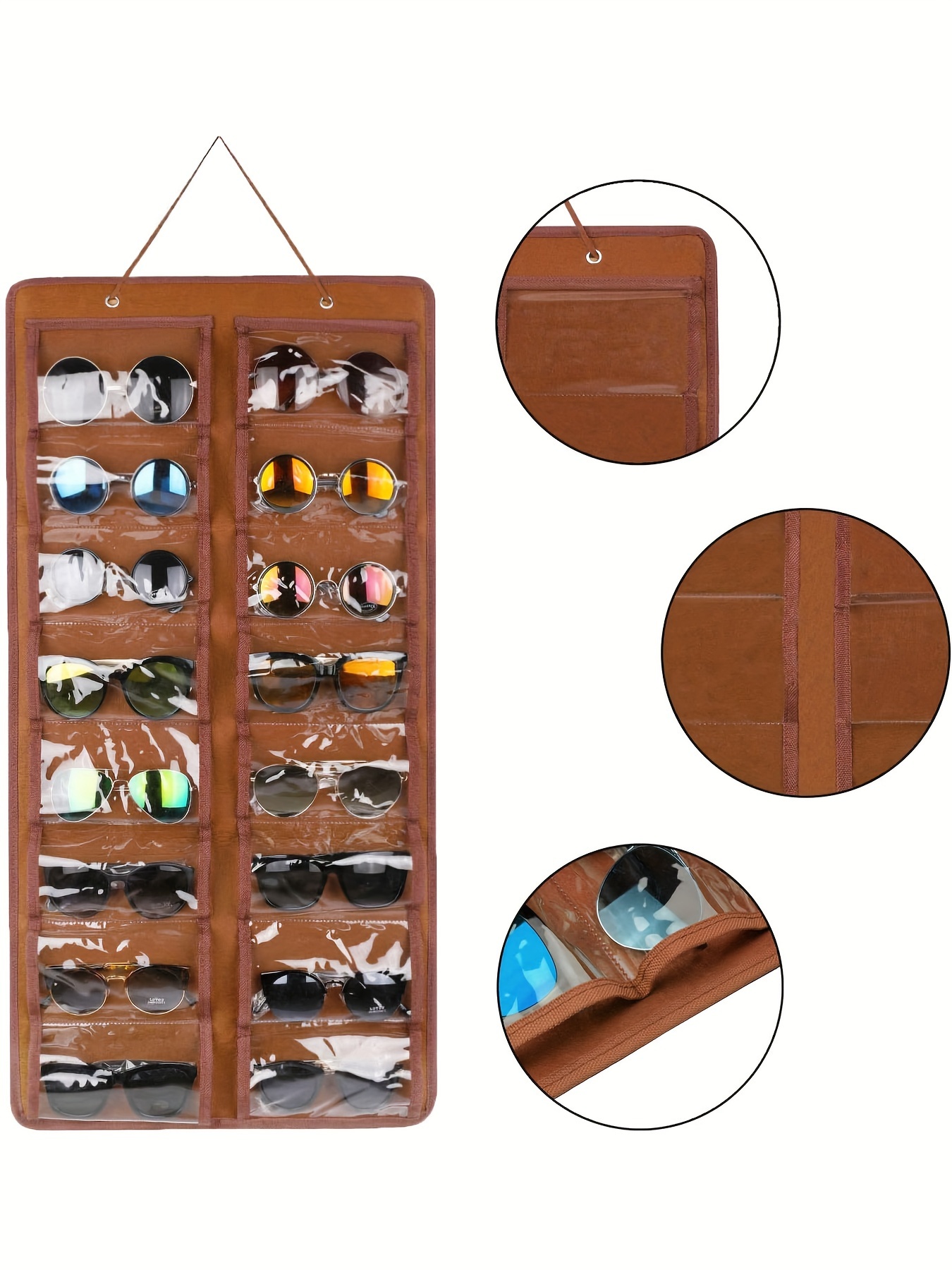 16 slot glasses organizer hanging pvc wall pocket dust proof glasses holder with metal hook and sturdy rope ideal for womens fashion accessories perfect christmas halloween gift details 5