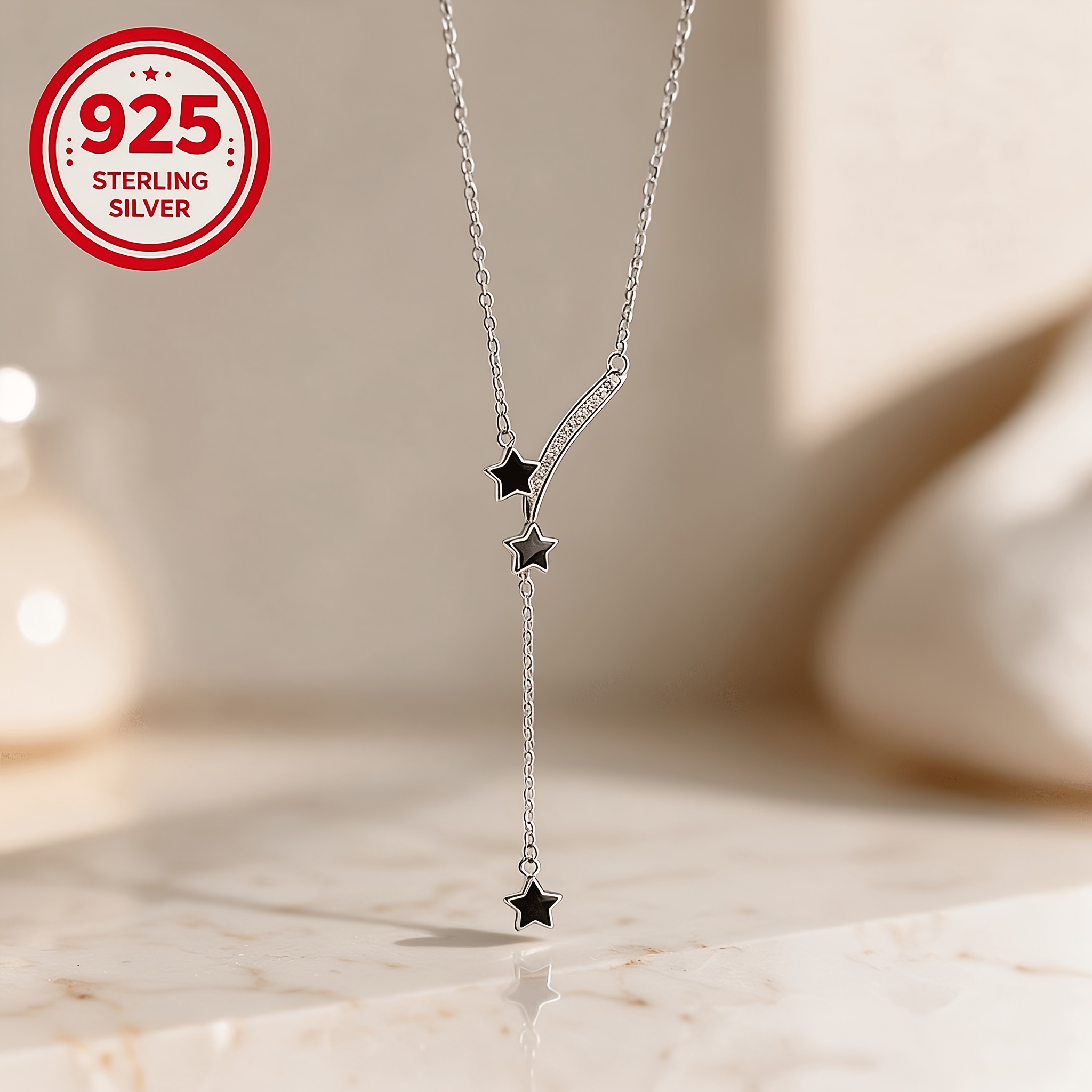 Women's 925 Silver Black Star Tassel Necklace, Stylish