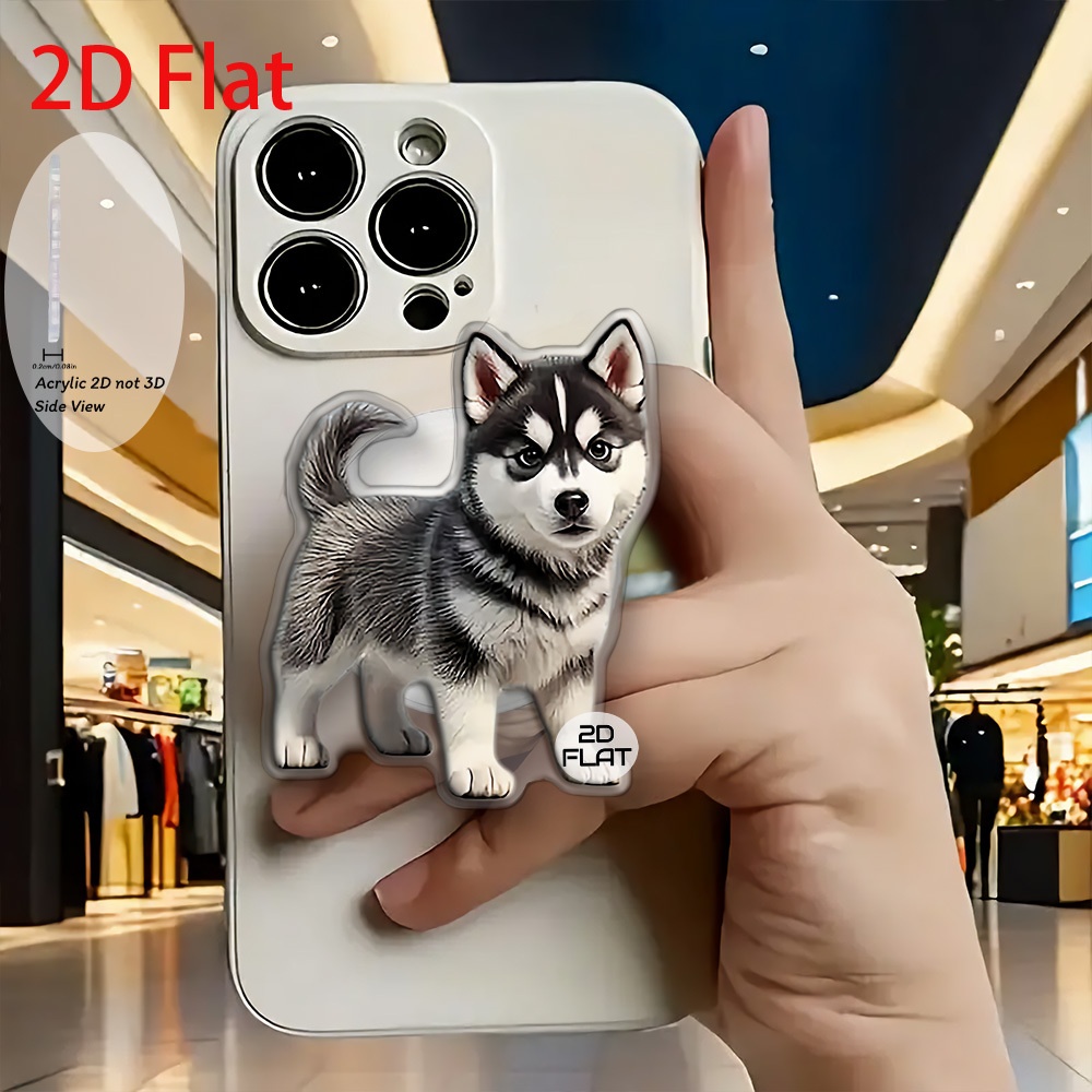 TEMU 2d Flat Fashion Husky Puppy Cartoon Illustration Acrylic Retractable Mobile Phone Holder, Mobile Phone Holder