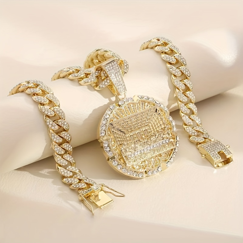 

Full Diamond Hip Hop Cuban Chain, Fashionable Last Dinner Round Plate Decorative Necklace, Fashionable Trend, Comes With Exquisite Gift Box