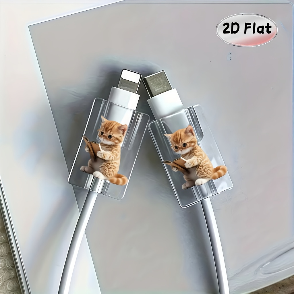 2d Flat 2pcs Is Learning The Kitten Data Cable Protector, Which Is Damage-proof, And The Type-c Data Cable Protector Is Beautiful And Durable.