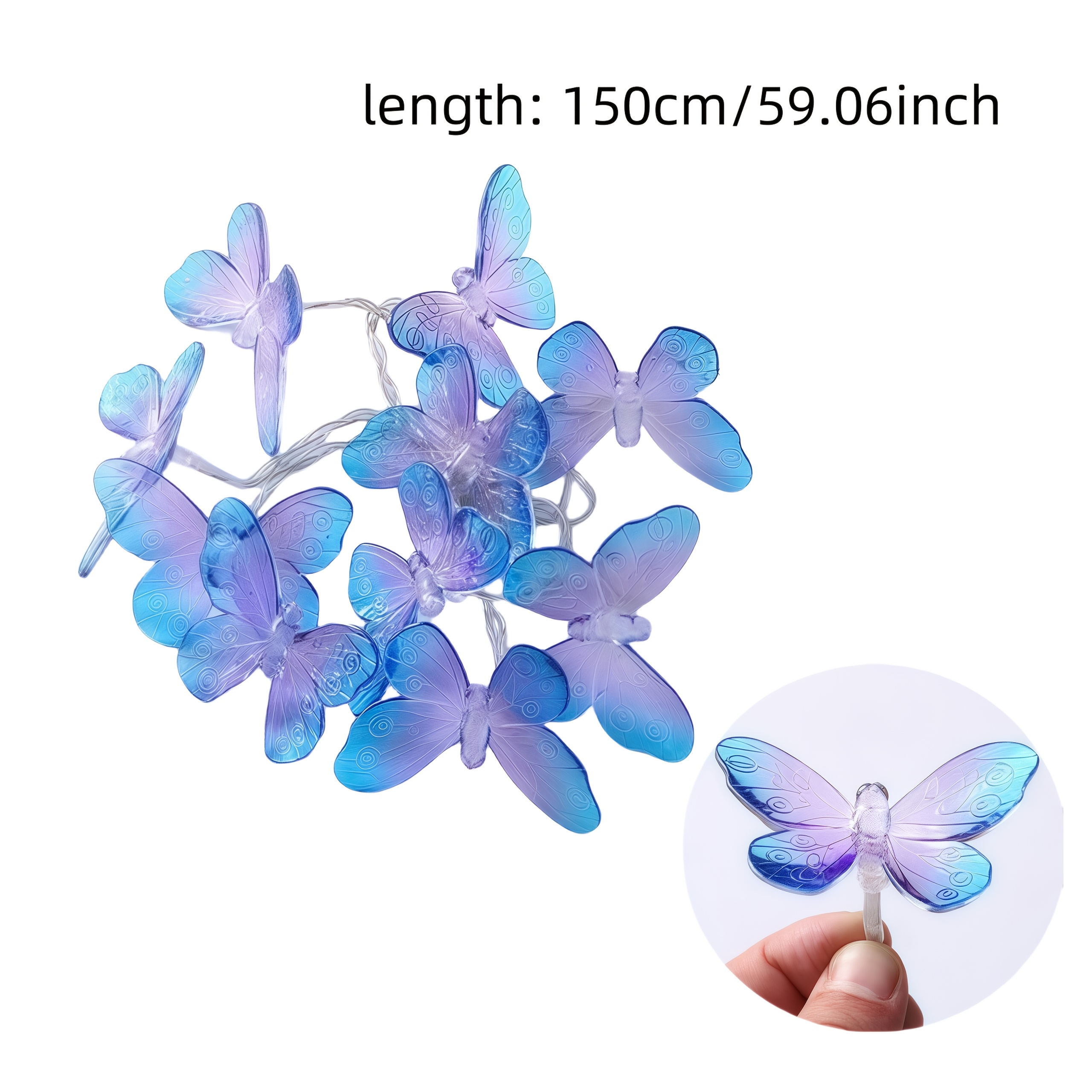 59.06inch Purple Led String Lights. Fairy Lights Are Suitable For Family Bedrooms, , Wedding Parties, Christmas, Halloween, And Holiday Decorations. The Beautiful Butterflies Are By