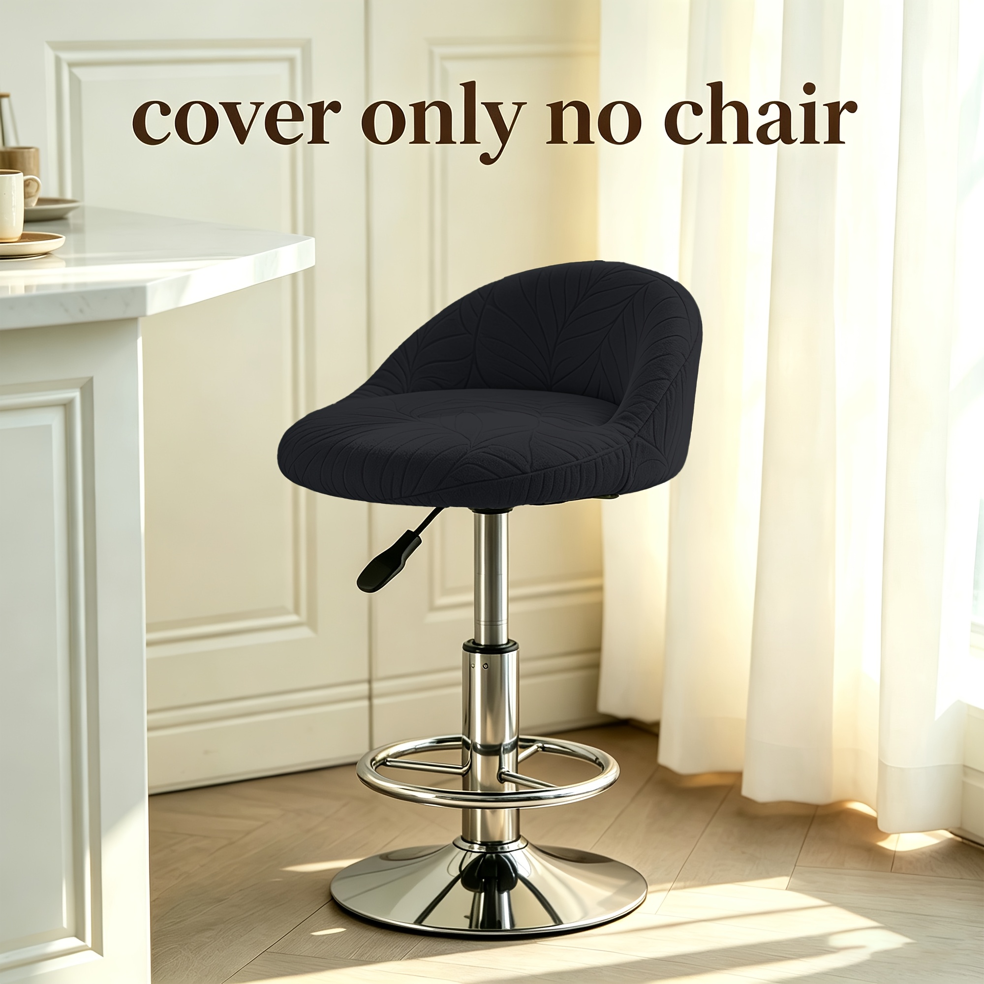 TEMU 1 Housse de tabouret de bar rotative ronde à dos élastique avec feuilles en velours, lavable en machine, réutilisable