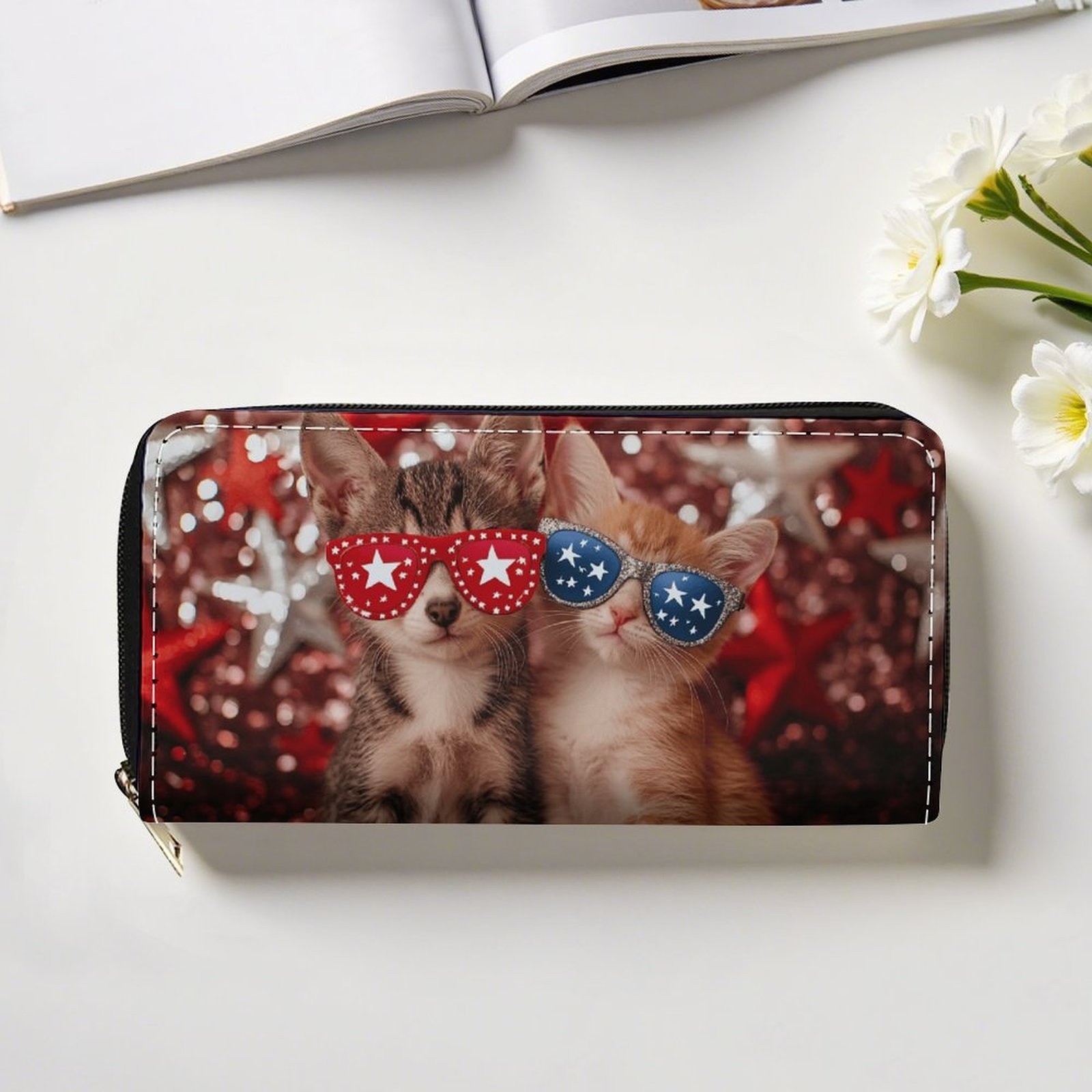 Women s & Men s Wallet with Zipper Closure - Long Wallet with Card Holder & Coin Pocket, Golden-Tone Hardware, Cute Ginger Tabby &   Design (Red/White/Blue) - Multifunctional Purse Wallet for  , Ideal Gift for Cat Lovers, Birthday/Anniversary - Durable & Easy-Clean, Secure Zipper Closure, Card Slots & Coin Pocket, Compact & Portable, High Quality Wallet For Women,   Wallet For Women Cards And Cash, Women Wallets High Quality, Trifold Wallet,