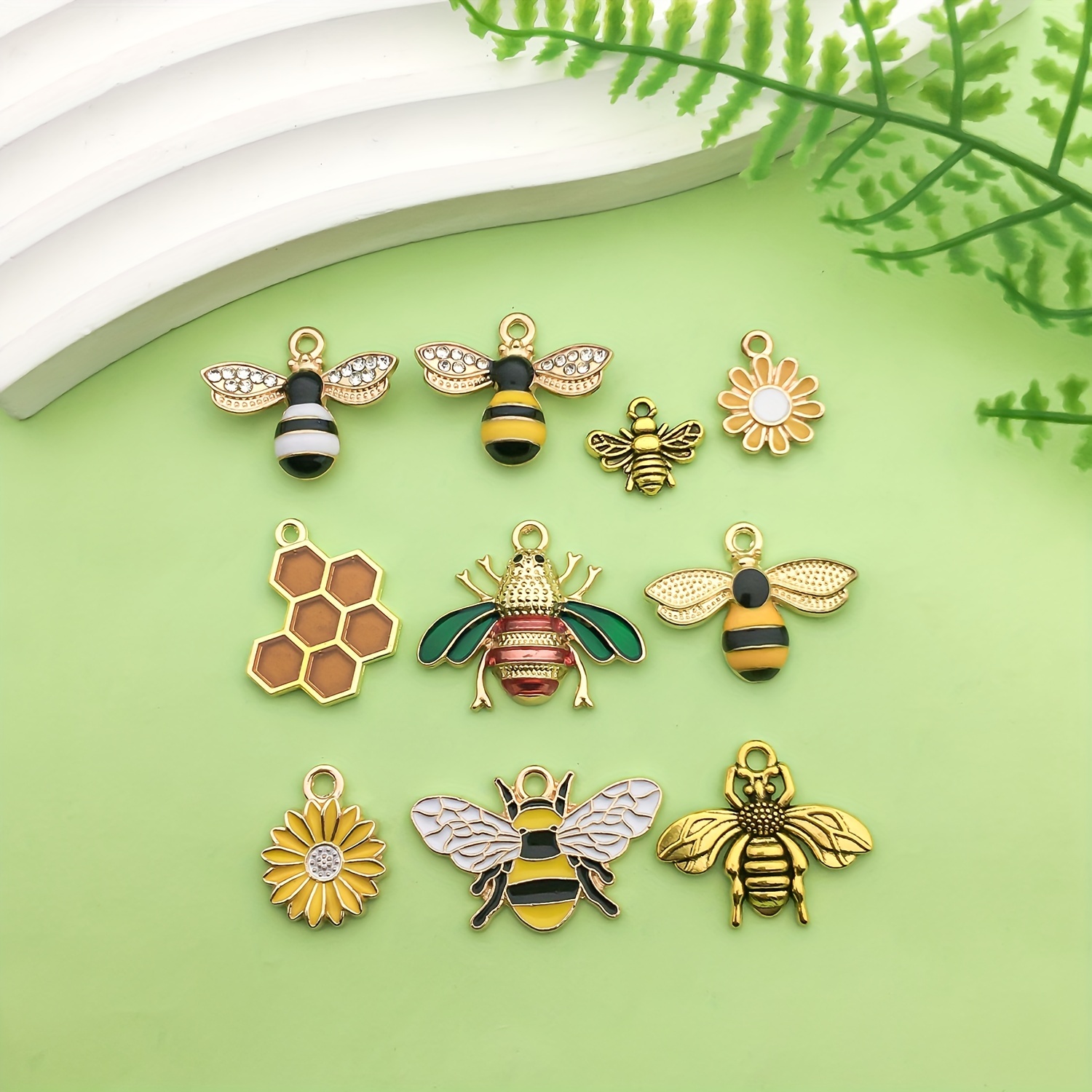 TEMU 10pcs Mix Fashion Enamel Alloy Bee Honeycomb Charms, Diy Necklace Earrings Bracelet Jewelry Making Accessories