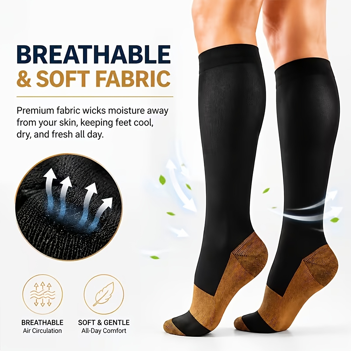 5 Pairs 20-30Mmhg Copper Compression Socks