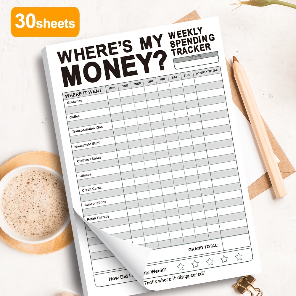 TEMU 30-sheets Weekly Spending Planner | Undated, Squared Ruled, Personal Budgeting Notebook For Groceries, Rent, Entertainment - Financial Goal