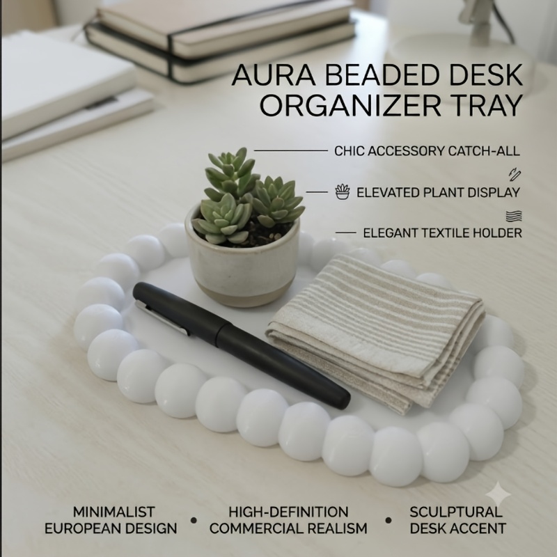 TEMU Oval Bead Edge Vanity Tray Decorative Display Tray Desktop Organizer Makeup Jewelry Storage Tray Tabletop Decor Bathroom Counter Ornament Home