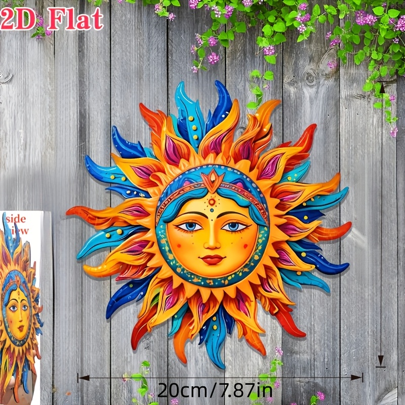 TEMU 2d Flat, [2d Flat] 2d Flat, A Wooden Bohemian-style Wooden Sun Wall Art - Patio, Garden, Courtyard, Living Room, And Bedroom Outdoor Fence