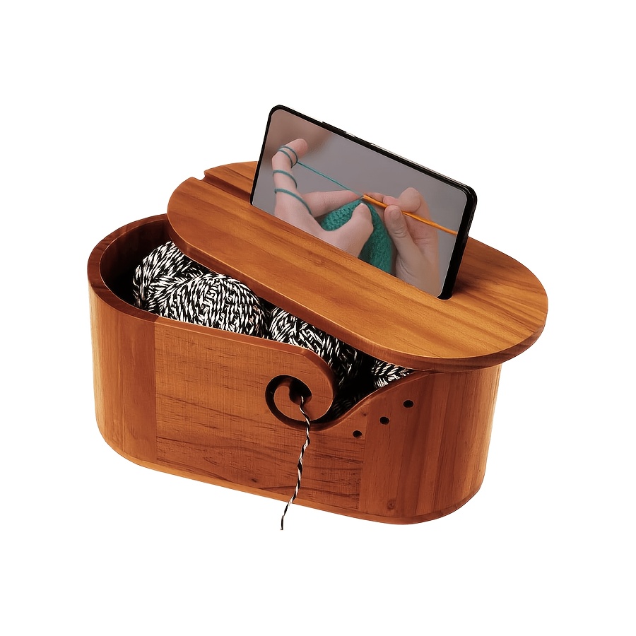 TEMU 1pc Large Wooden Yarn Bowl With Lid, Handmade Wooden Crochet Bowl For Yarn Storage, Wool Ball Holder Organizer For Knitting & Crocheting, Ideal