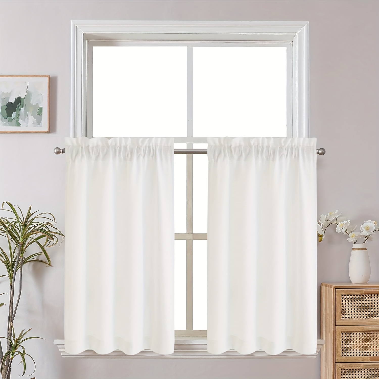 1pc Linen Texture Solid Color Small Curtain, Elegant Curtain, Bathroom Privacy Short Curtain, Cabinet Curtain, Bedroom Curtain