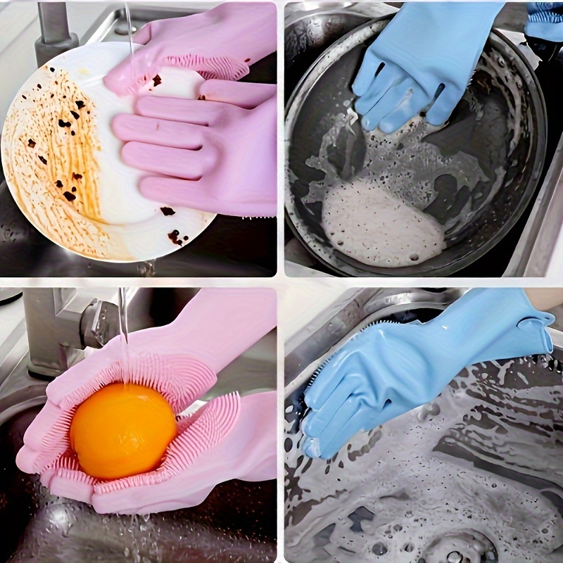 

1 Pair Magic Silicone Dishwashing Gloves - Waterproof, Kitchen Cleaning Gloves For Laundry & Vegetables, Pink And , Kitchen Gloves For Washing Dishes