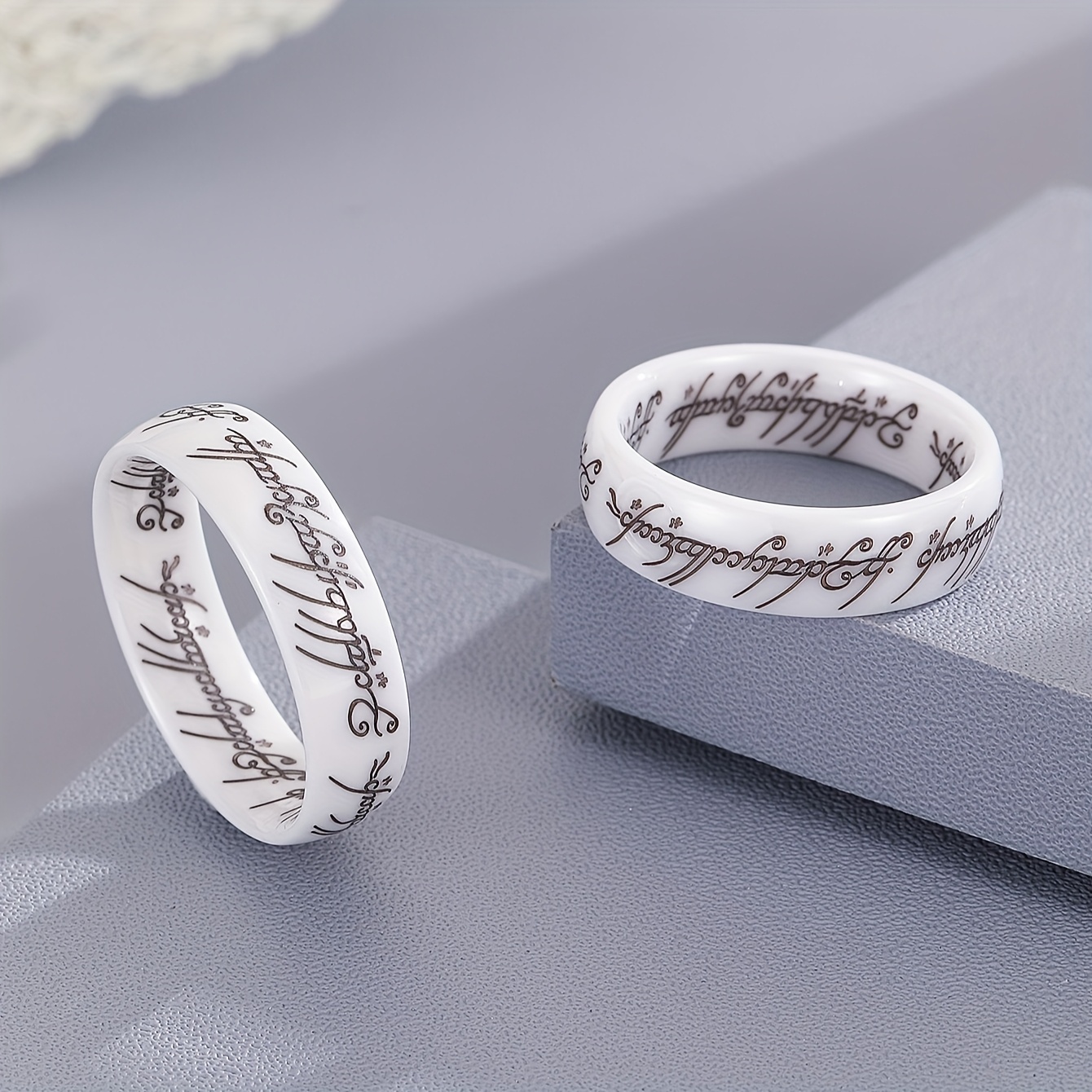 Runic Script Gothic Ceramic Men's Ring for Casual Attire