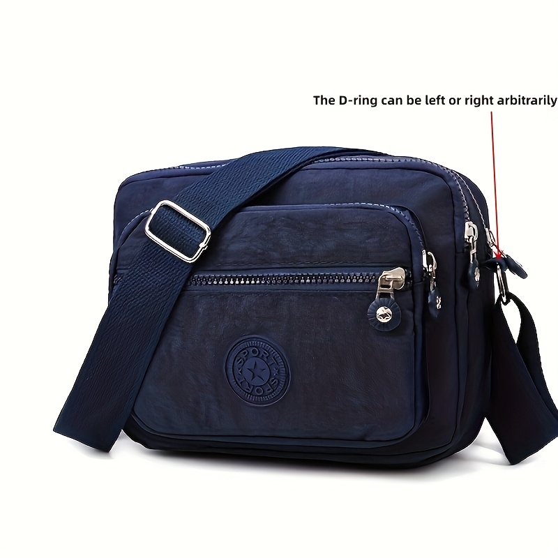Zipper Large Capacity Crossbody Shoulder Bag, Nylon Casual Small Square Bag, D-ring , And Puller Color Random