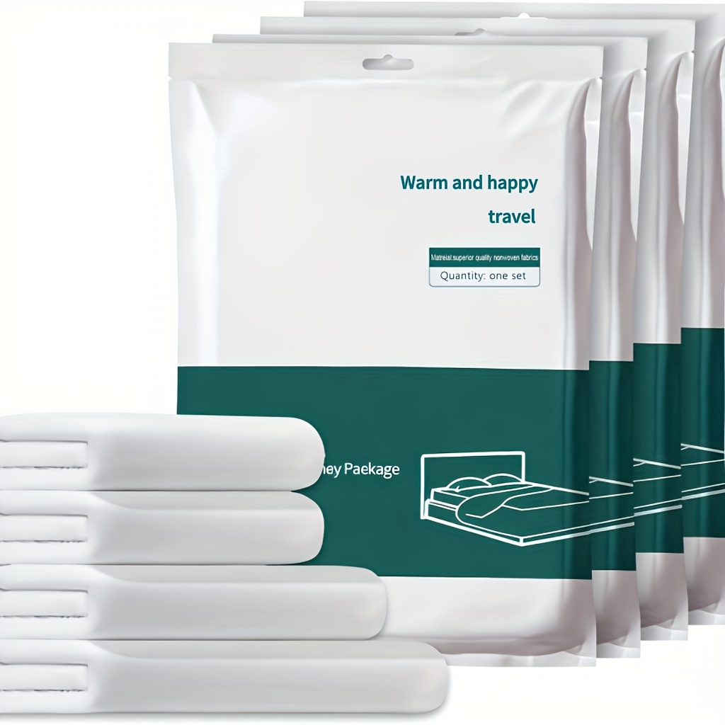 TEMU Disposable Bedding, 4pcs (1 Sheet, Duvet Cover, 2 Pillowcases), White, , Breathable High Quality, Non- Fabric, Adult Size, 1 Set