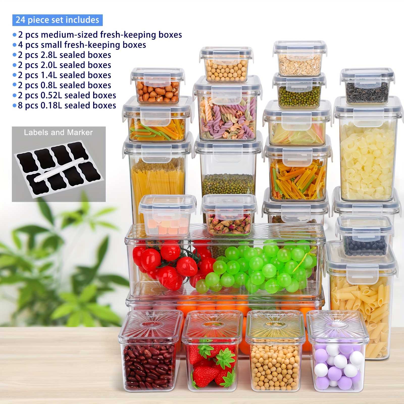 

Airtight Food Storage Containers With Lids, 10-pack And 24-pack Kitchen Organization Sets For Grains, Flour, Nuts, Sugar, Vegetables, Fruits