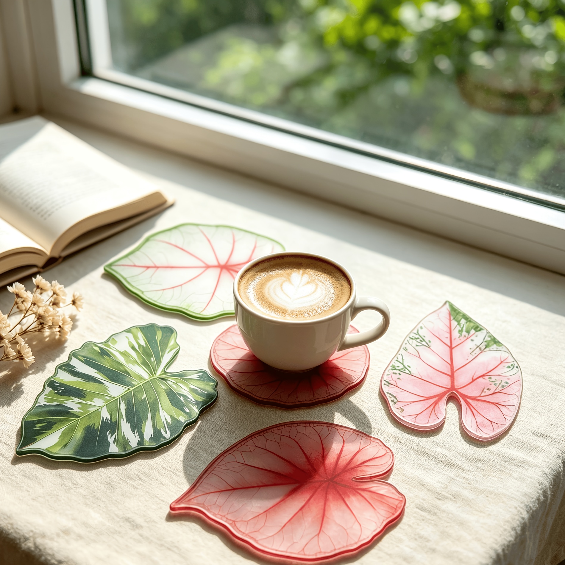 TEMU 4pcs Set Fashion Tropical Leaf Pattern Acrylic Coasters, Non-slip Heat Resistant Easy To Clean, Coffee Cup Pads, Random Colors And Styles
