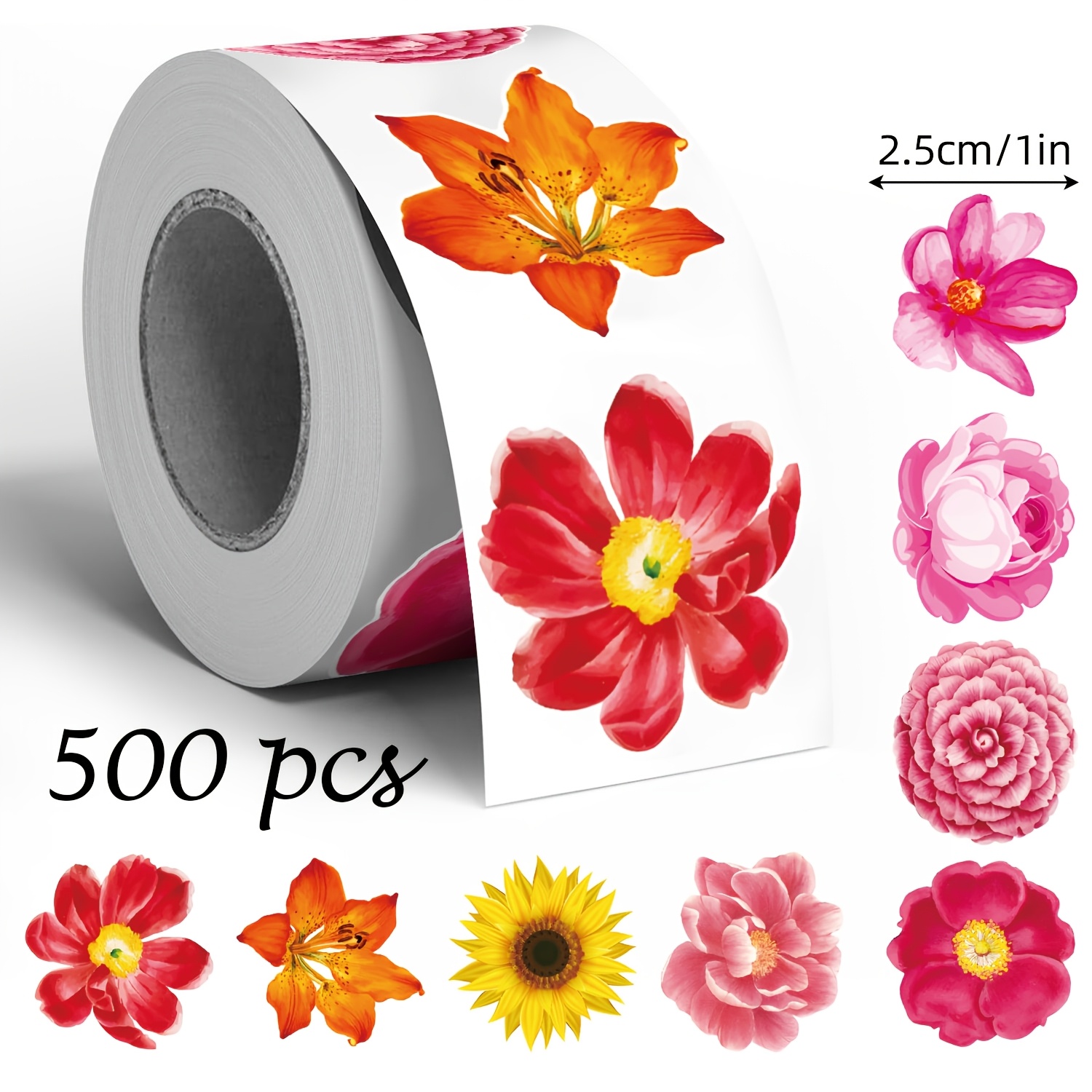 TEMU 500er-Pack unregelmäßige Blumen-Gekritzel-Rollenaufkleber, 1-Zoll unregelmäßiges Muster Blumen-Verschluss-Etikettenaufkleber,