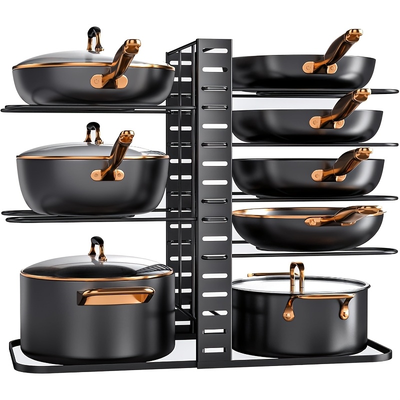 8-tier Pot And Pan Organizer With Lid Rack, For Kitchen Cabinet Storage Of Cookware And Utensils