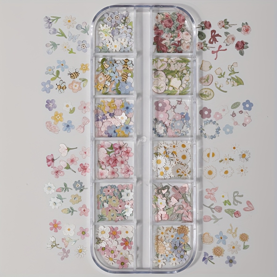 Image of A Box Of Floral Nail Art Decoration Set - Multi-colored Petals/daisies/tulip Designs, Unscented Women's Decorative Nail Stickers, Nail Art Additions