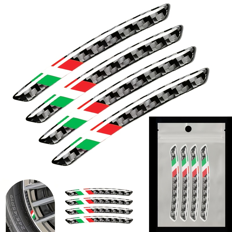 Image of 4pcs/set Sports Italy Flag Sticker Emblem Decal Styling Decals Tire Rim Decorative Strips Sport Edition Emblem Cool Car Exterior Styling Car Wheel Rim Additions
