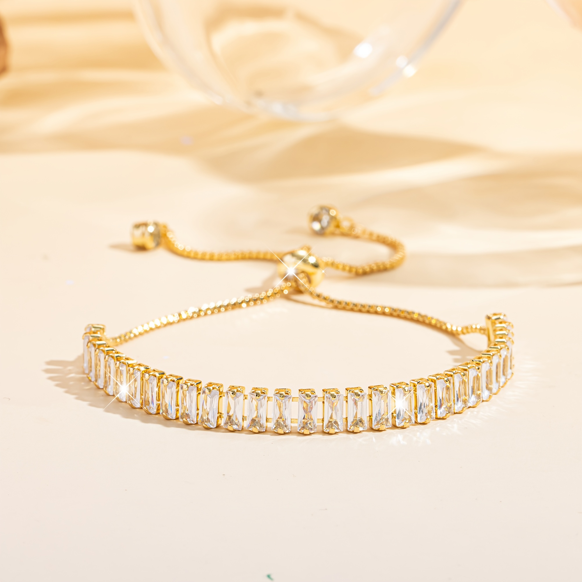 E-shop 1 Stück Damen Frühling/Sommer Einfaches Modisches Tennisarmband, Ausziehbares Design, Funkelnde Synthetische Zirkonia-Einlage, Hochwertiges