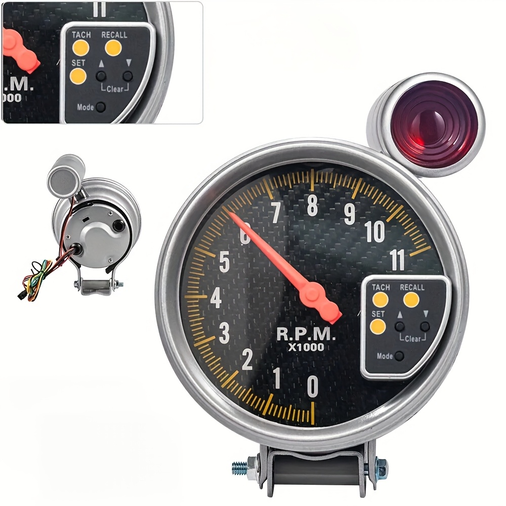 4.53inch Carbon Style Face Tachometer Gauge With Shift Light 11k Rpm New