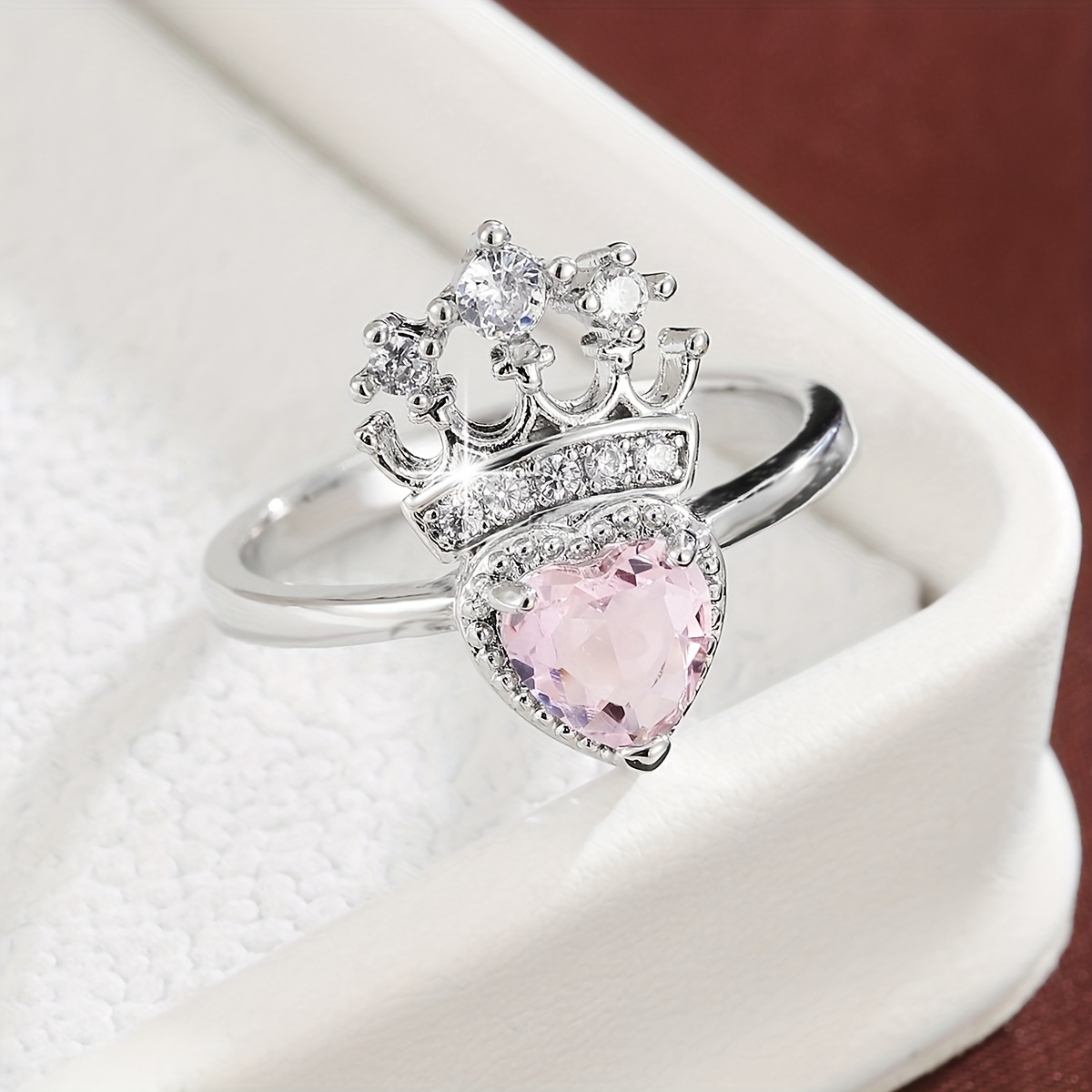 Women's Heart Crown Design Zirconia Ring, Elegant Gift