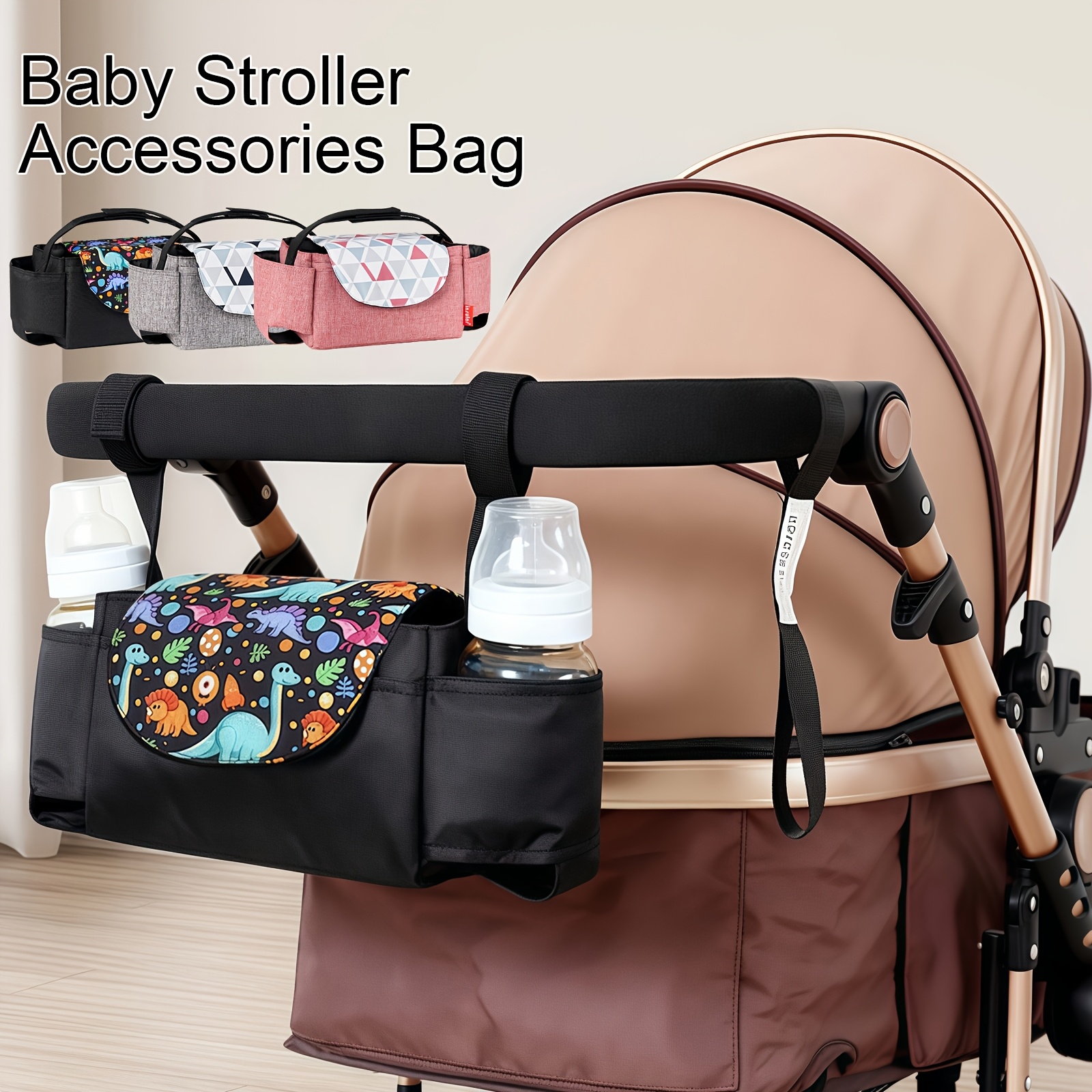 1pc portable stroller storage hanging bag polyester fiber material multifunctional large capacity diaper and bottle organizer