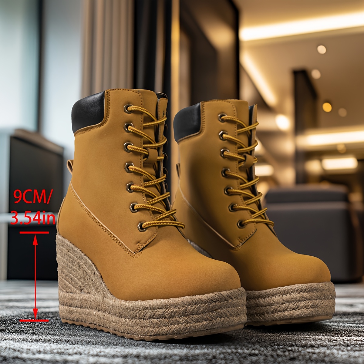 womens elegant linen platform ankle boots solid color round - Temu
