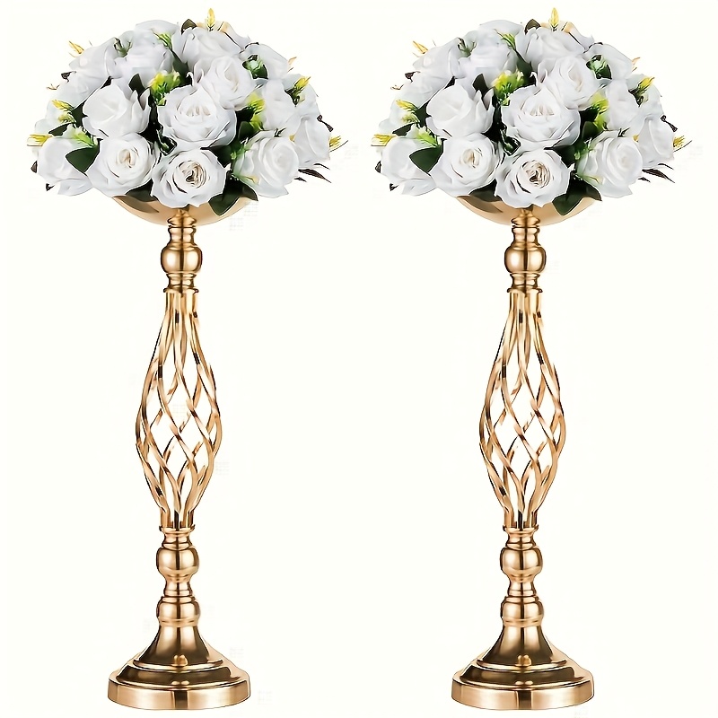 TEMU Supports à fleurs dorés pour mariage, 10pcs, 2pcs, Arrangement AX métallique haut, Vase , Chandeliers torsadés, Décoration de table de réception