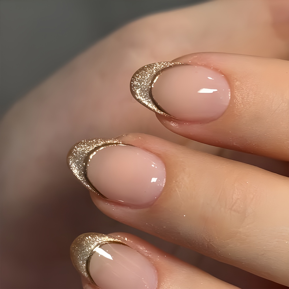 24pcs Press-on Nails With With Gilded 's Eyes Reusable Artificial False Nails For Women Elegant Glitter Stylish Manicure French Tip Nails Easy Application Cute Nails Bride Nails Wedding Nail