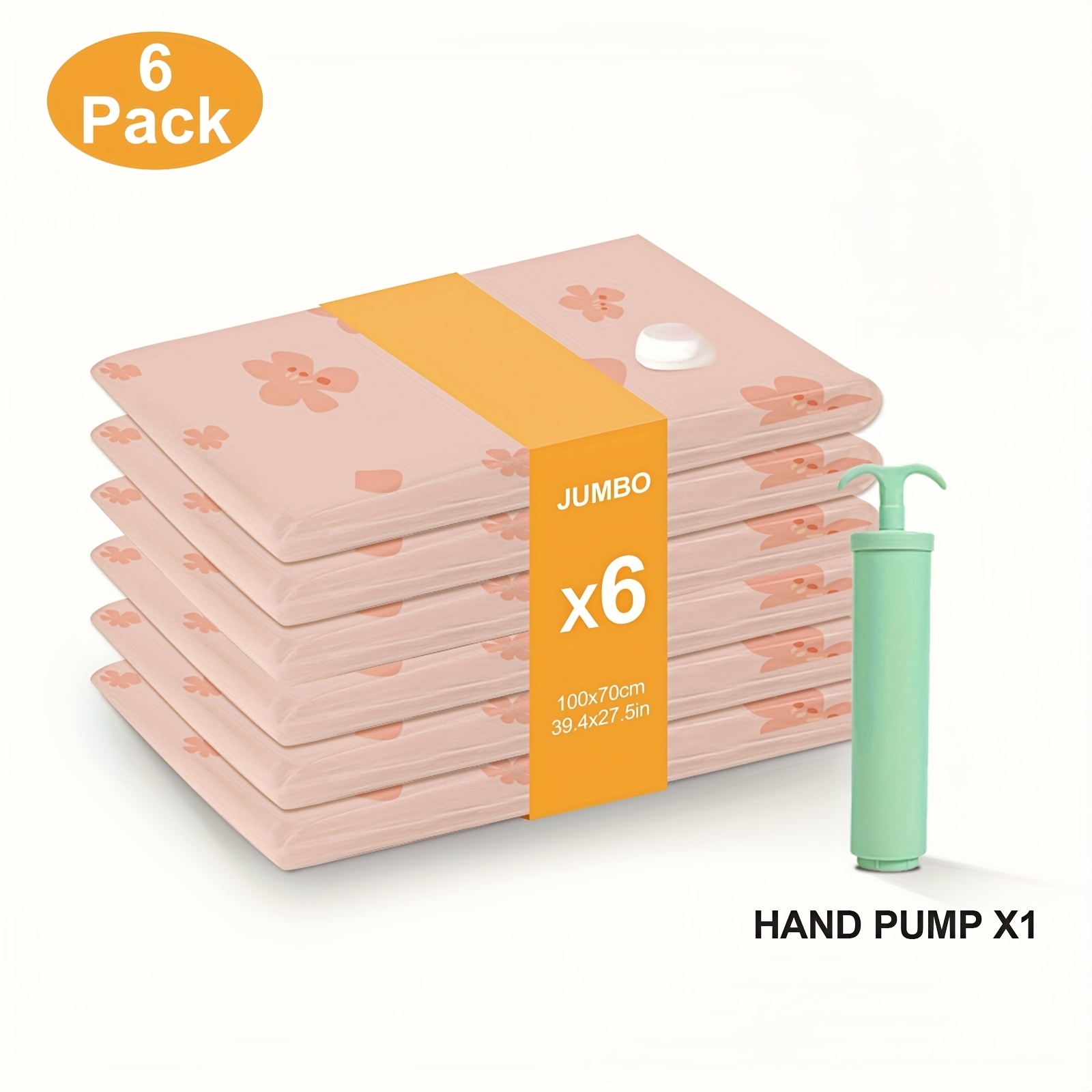 TEMU 6-pack Sakura Vacuum Storage Bags, Upgraded Valve Space Saver Bags With Hand Pump, Airtight Seal For Comforters, Blankets & Clothes, Home &